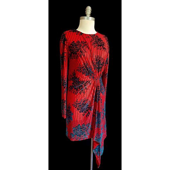 Zara Red Iridescent Teal Velvet Draped Long Sleeve Mini Dress Size M Womens NWT - Picture 3 of 10